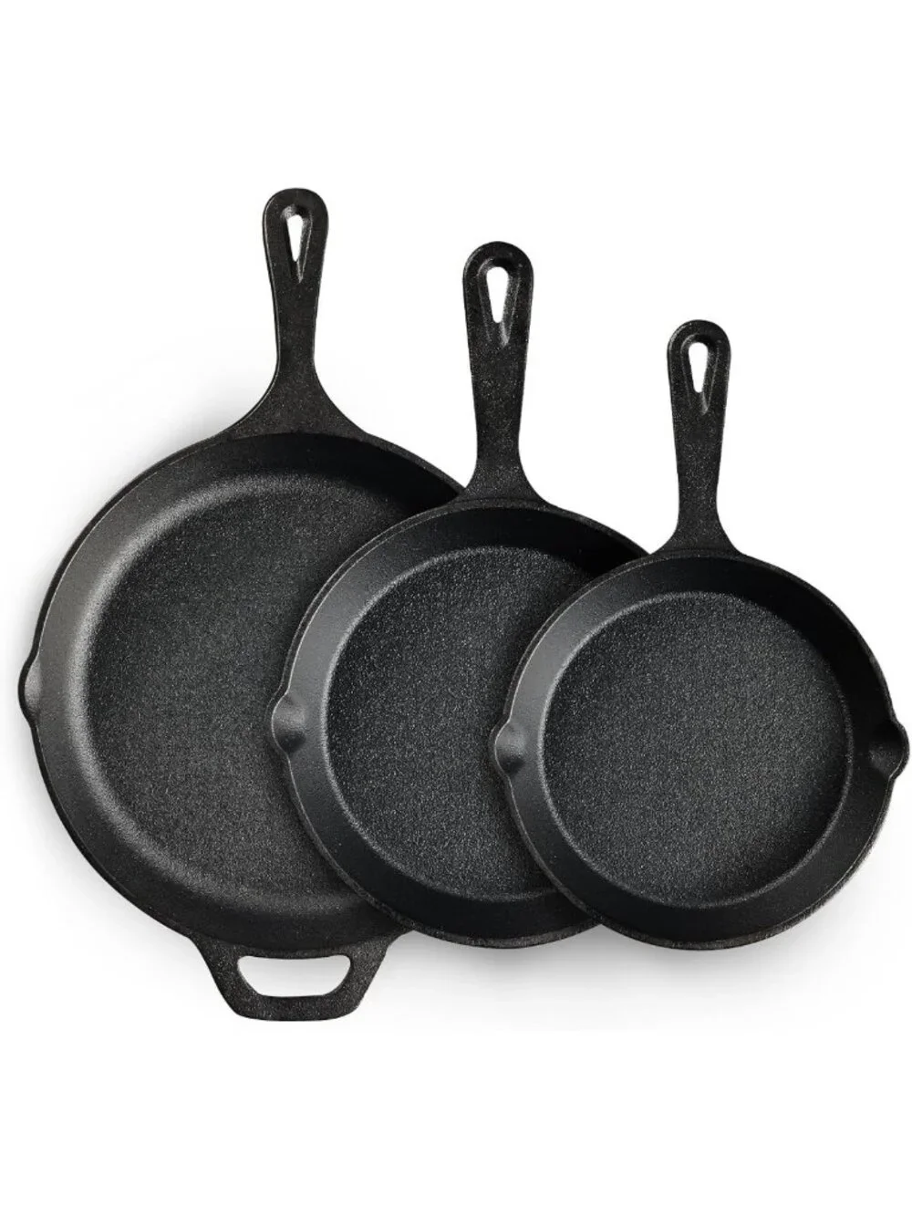 3-Piece Cast Iron Skillet Set - Pre-Seasoned Cookware for Frying & Sautéing, 6